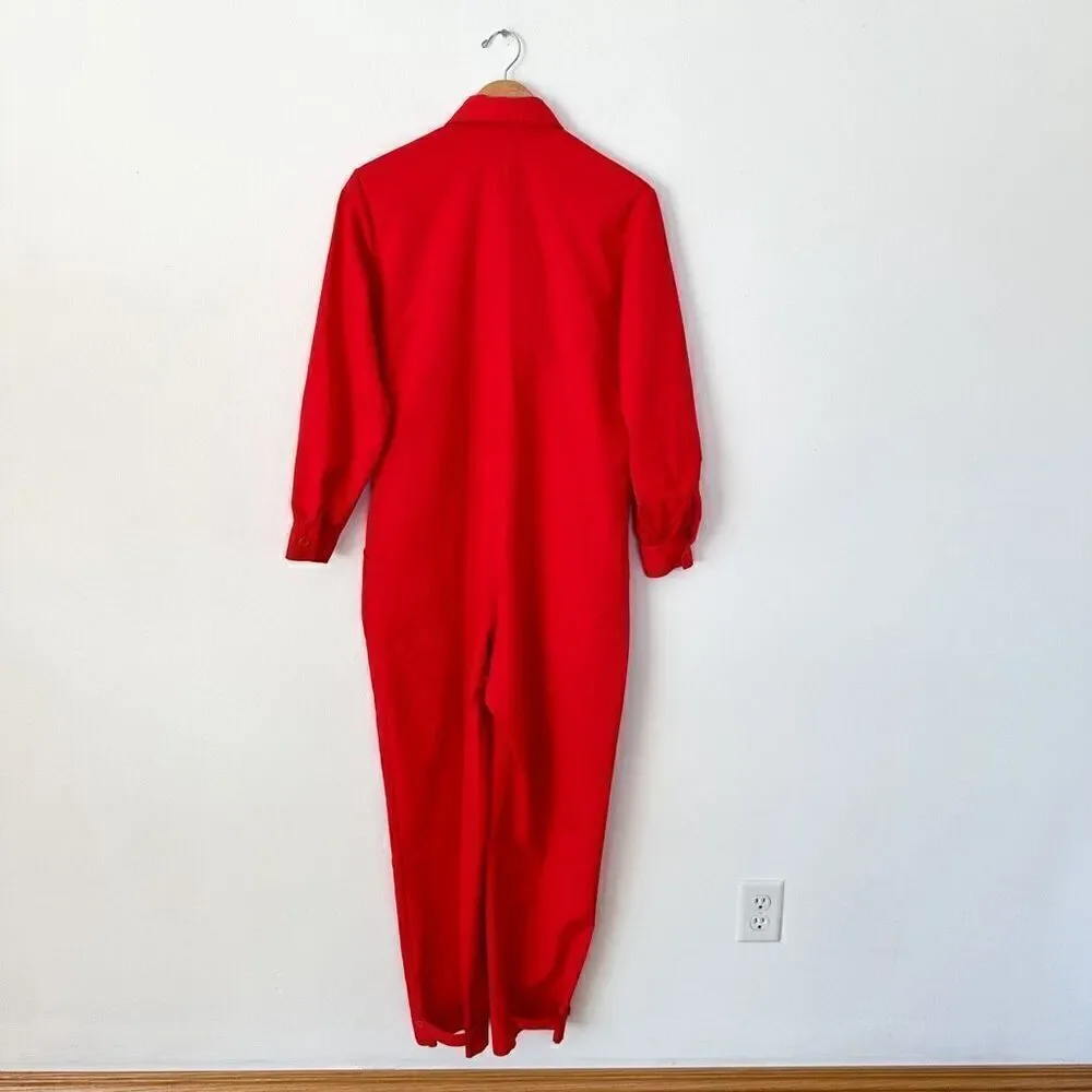 Vintage 1900s Lerner Red Twill Long Sleeve Button Front Tapered Leg Red Boiler J